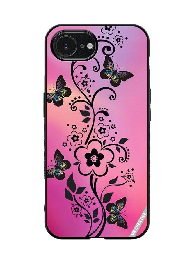 Protective Case Cover For Apple iPhone 16e Black Floral Butterfly Design Multicolour