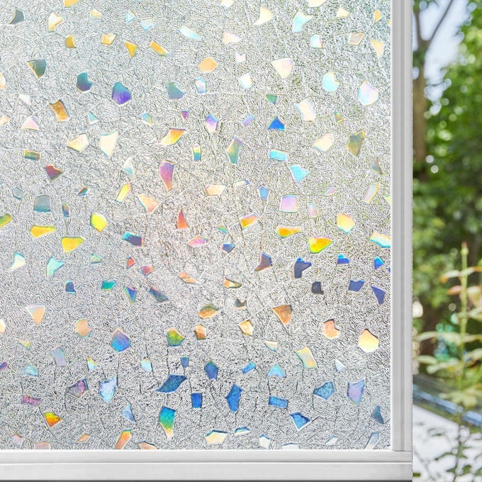 WINDOW PRIVACY FILMSTAINED GLASS FROSTED WINDOW FILMDECORATIVE 3D VINYL CLING DECALSSTATIC CLING STICKER NONADHESIVE FOR HOMECOLORFUL GRAVEL175 X 787INCHES