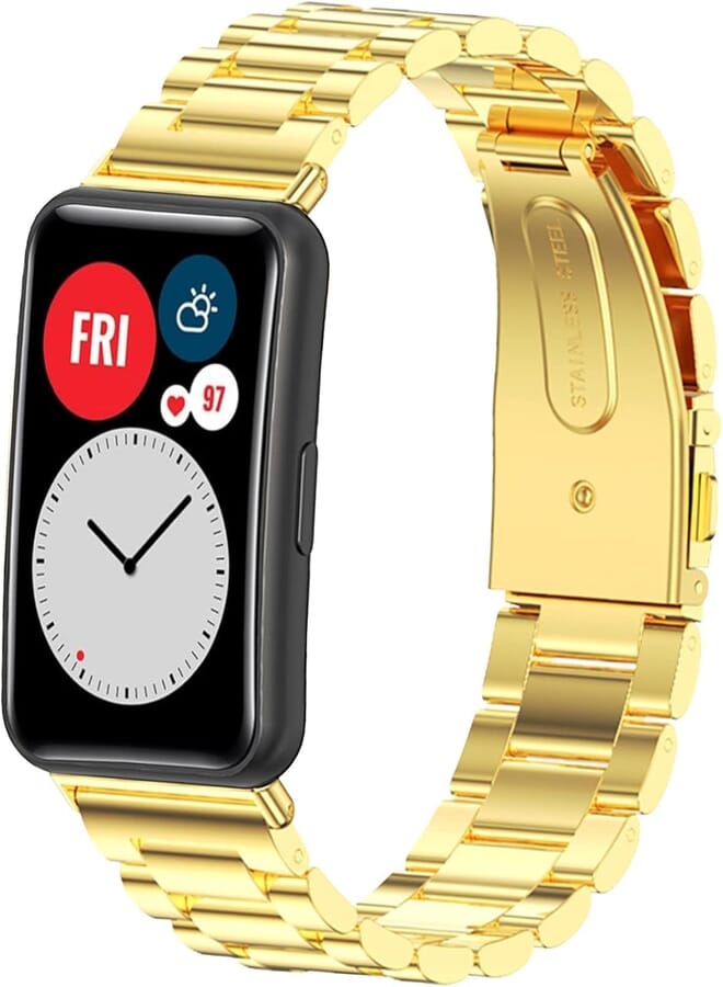 Next Next Store Stainless Steel Watch Band Compatible with Huawei Watch Fit, Stainless Steel Metal Wrist Band, Metal Link Design Watch Band Compatible with Watch Fit.