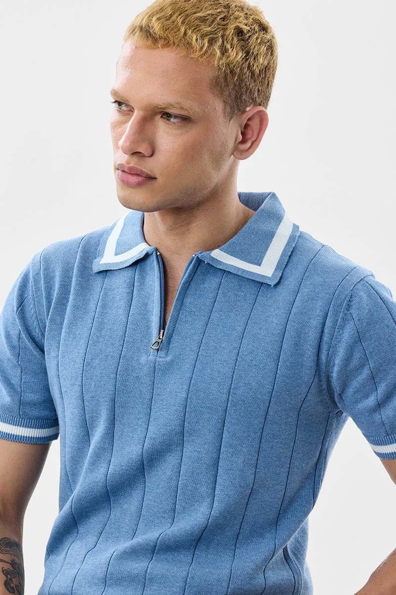 SNITCH Ribbed Regular Fit Zipper Polo T-Shirt