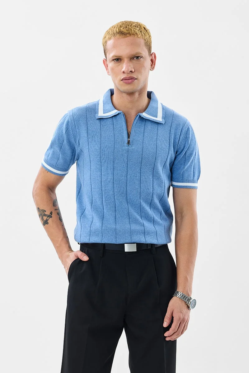 SNITCH Ribbed Regular Fit Zipper Polo T-Shirt