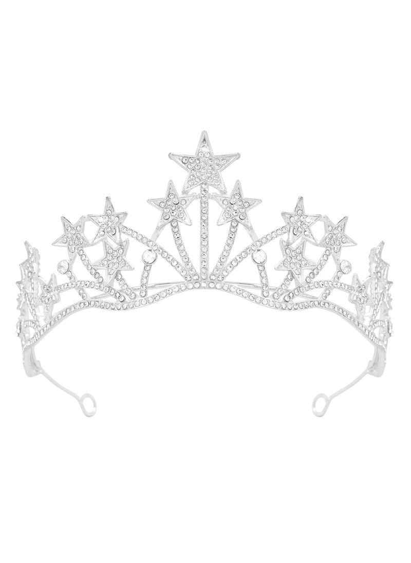 Vofler - Star Headband Crown Vofler Star Goddess Sun Moon Stellar Planet Costume Silver Halo Tiara Headpiece Crystal Rhinestone for Women Lady Girl Bride Princess Birthday Wedding Pageant Prom Halloween Party - Image 1