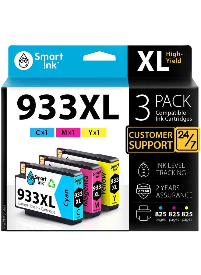 Smart Ink Compatible Ink Cartridge Replacement for HP 932XL 933XL 932 XL 933 High Yield Set (Cyan,Magenta,Yellow, 3 Combo Pack) to use with Officejet 6100 6600 6700 7110 7510 7610 7612 7620 - Image 1
