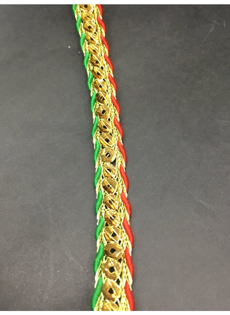 Karan Tuhafiye - Karan Haberdashery Decorative Strip / Red Green Sequined Soutache / 3 Meters - Image 1