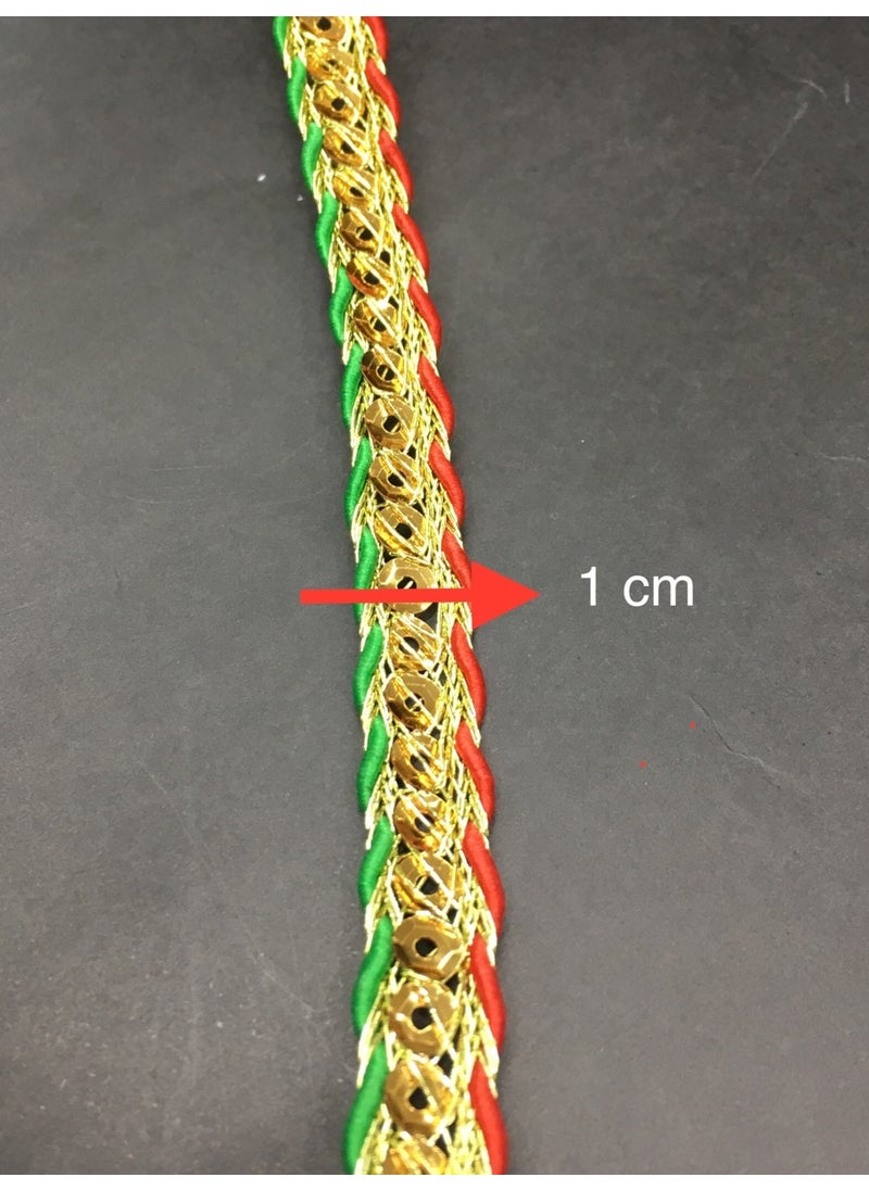 Karan Tuhafiye - Karan Haberdashery Decorative Strip / Red Green Sequined Soutache / 3 Meters - Image 1