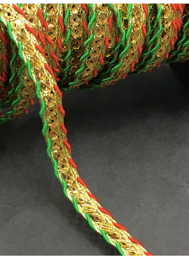 Karan Tuhafiye - Karan Haberdashery Decorative Strip / Red Green Sequined Soutache / 3 Meters - Image 1