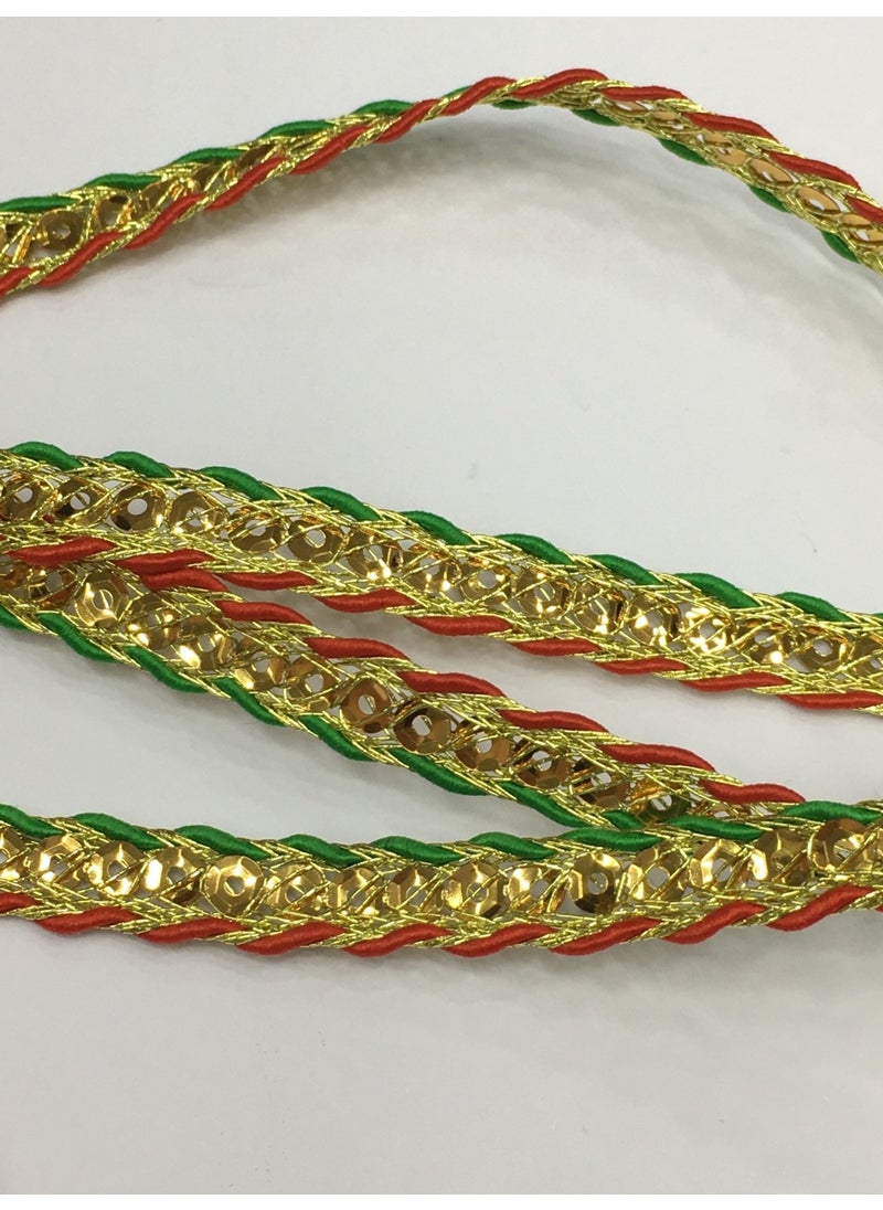 Karan Tuhafiye - Karan Haberdashery Decorative Strip / Red Green Sequined Soutache / 3 Meters - Image 1