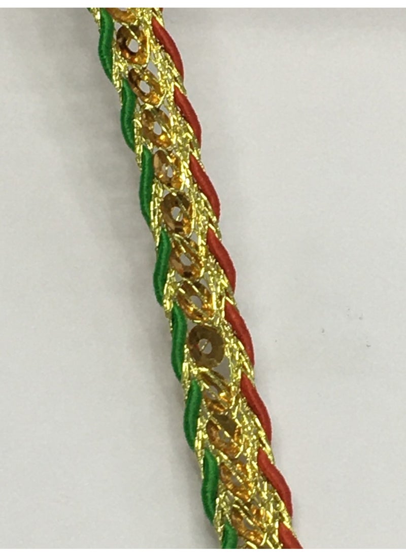 Karan Tuhafiye - Karan Haberdashery Decorative Strip / Red Green Sequined Soutache / 3 Meters - Image 1