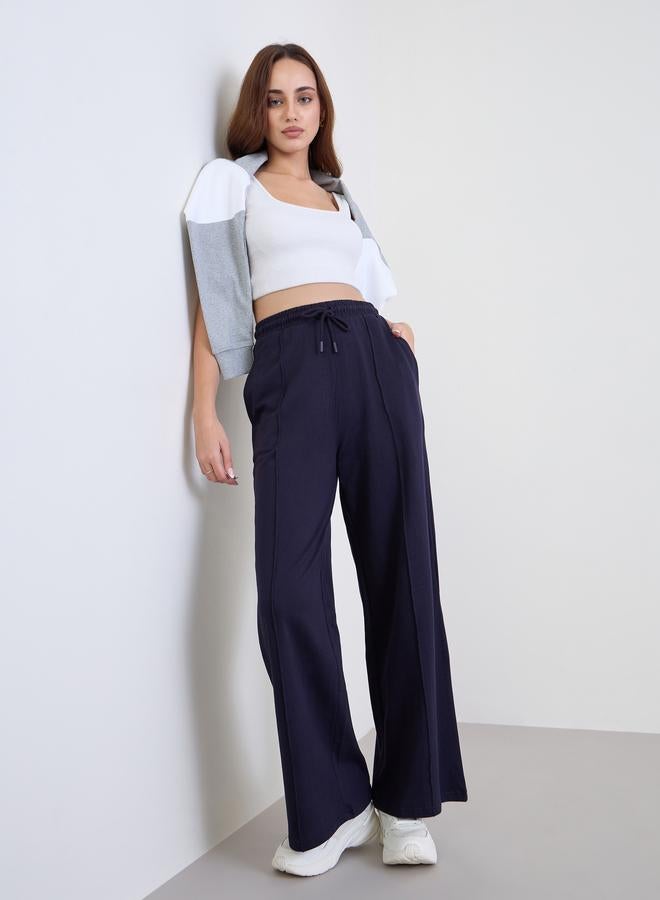 Styli Women Navy Blue Wide Leg Joggers - Image 1