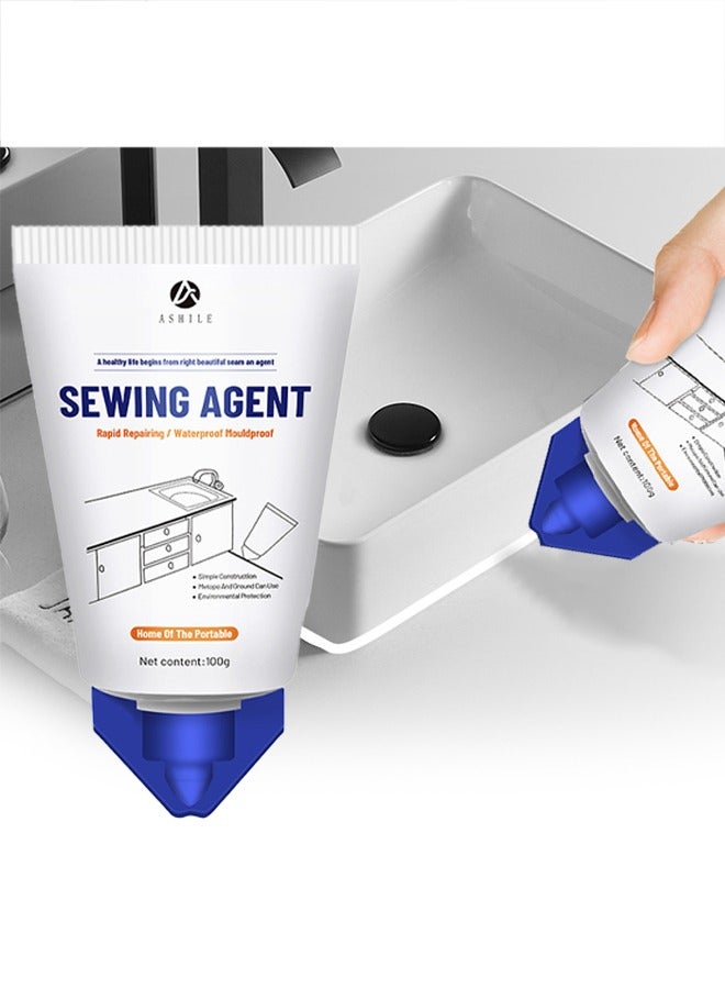 ASHILE Sewing Agent，Waterproof Squeeze Tube Adhesive Caulking Sealant Sealant Easy Home Use Indoor Kitchen Sink Bathroom Vanity Toilet Edge Tile，100G White - Image 1