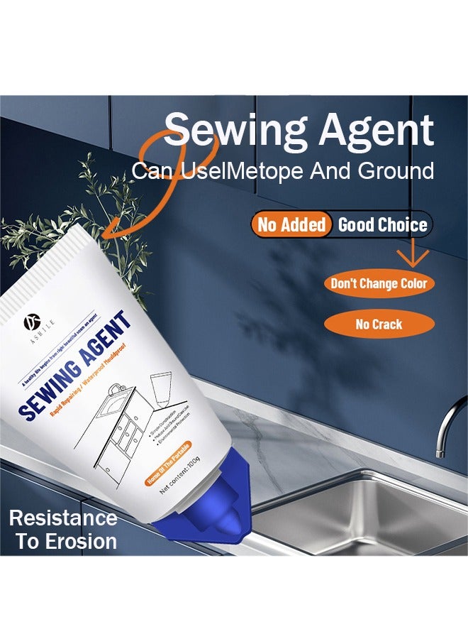 ASHILE Sewing Agent，Waterproof Squeeze Tube Adhesive Caulking Sealant Sealant Easy Home Use Indoor Kitchen Sink Bathroom Vanity Toilet Edge Tile，100G White - Image 3