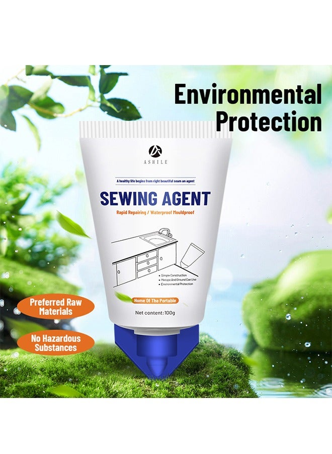 ASHILE Sewing Agent，Waterproof Squeeze Tube Adhesive Caulking Sealant Sealant Easy Home Use Indoor Kitchen Sink Bathroom Vanity Toilet Edge Tile，100G White - Image 4