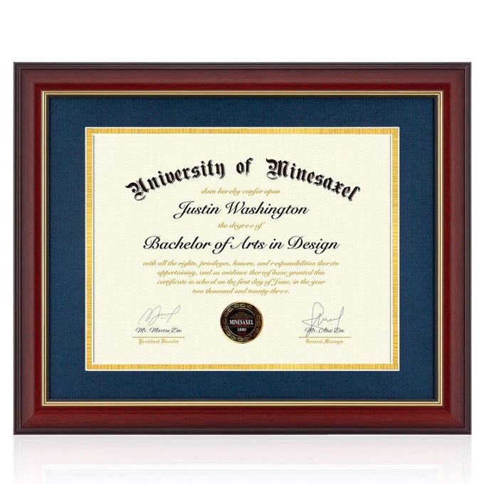 11X14 DIPLOMA FRAME WITH 85 X 11 OPENING BLUE MAT DISPLAY 85X11 DEGREE CERTIFICATE DOCUMENT WALL MOUNT OR TABLETOP DISPLAYCHERRY RED