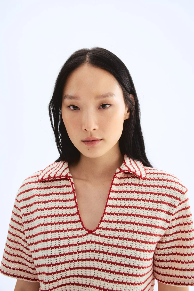 H&M Textured-knit collared top