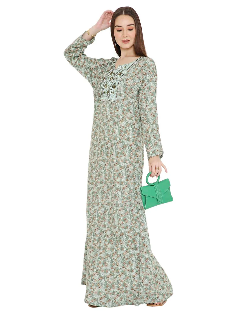 HANA & SARA UNIQUE LONG PRINTED WITH STYLISH THREAD EMBROIDERY ELEGANT ARABIC KAFTAN JALABIYA DRESS