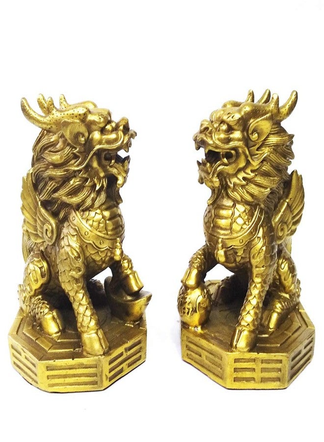 AMTOOCH Feng Shui Kylin Brass Statue Home Decoration a Pair qilin Sculpture Golden Wealth Chi Lin Living Room Office (4" L x 3.6" W x 5.2" H) - Image 1