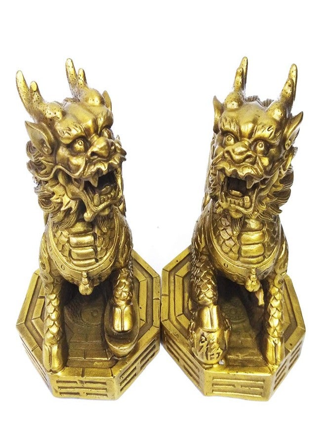 AMTOOCH Feng Shui Kylin Brass Statue Home Decoration a Pair qilin Sculpture Golden Wealth Chi Lin Living Room Office (4" L x 3.6" W x 5.2" H) - Image 2