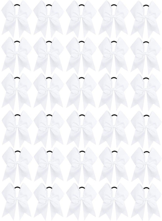 CN 30PCS 8" Large Cheer Bows, Cheerleading Bows Ponytail Holder for Girls, Grosgrain Ribbon White Cheer Hair Bows with Elastic Hair Tie for Cheerleader College Sports Softball Competition (white) - Image 1