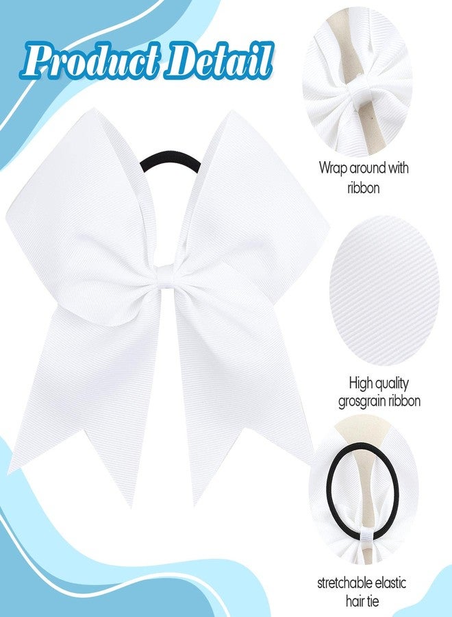 CN 30PCS 8" Large Cheer Bows, Cheerleading Bows Ponytail Holder for Girls, Grosgrain Ribbon White Cheer Hair Bows with Elastic Hair Tie for Cheerleader College Sports Softball Competition (white) - Image 4