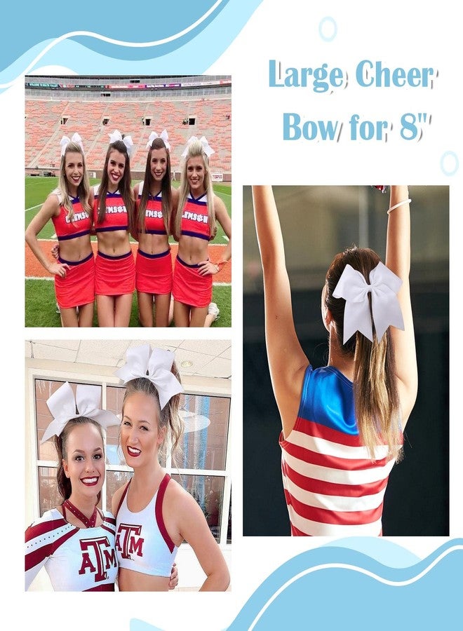 CN 30PCS 8" Large Cheer Bows, Cheerleading Bows Ponytail Holder for Girls, Grosgrain Ribbon White Cheer Hair Bows with Elastic Hair Tie for Cheerleader College Sports Softball Competition (white) - Image 5