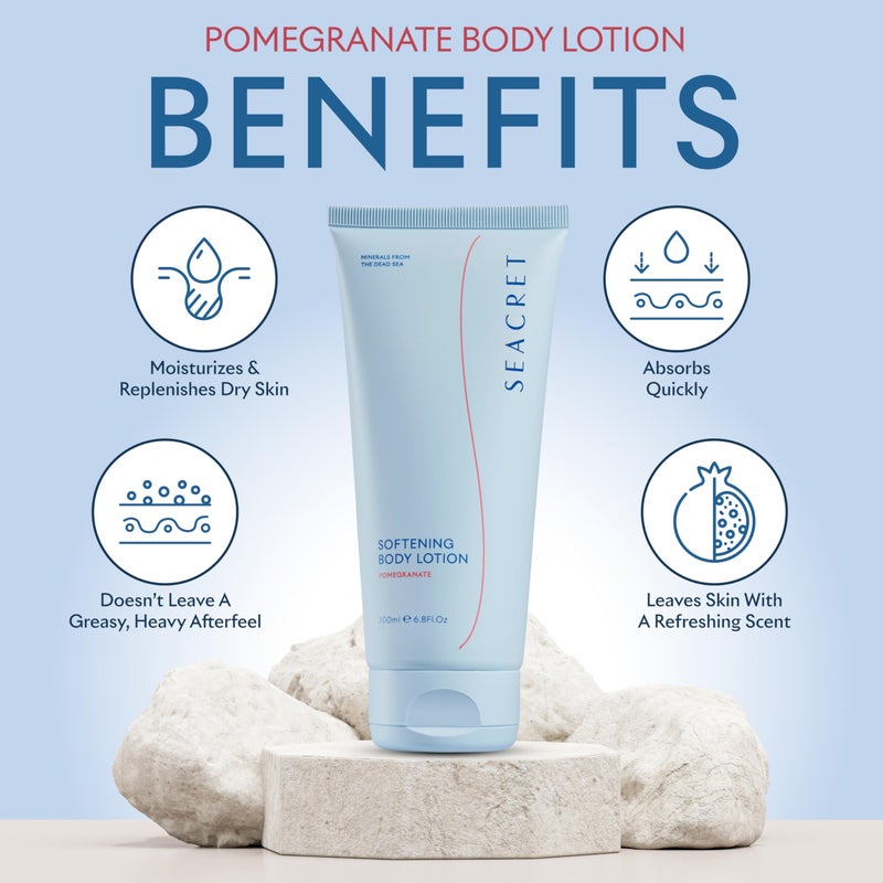 SEACRET Minerals Body Lotion Pomegranate, Scented Daily Body Moisturizer Enriched with Dead Sea Minerals, Chamomile, Avocado Oil, Aloe Vera, Vitamin A & E for All Skin Types, 6.8 Fl Oz / 201 ml - Image 4