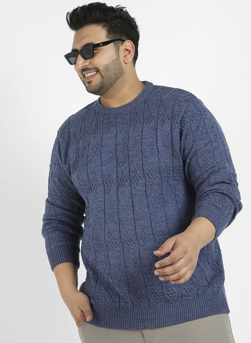 انستافاب بلس Instafab Plus Men's Blue Textured Knit Pullover Sweater For Casual Wear | Crew Neck | Long Sleeve | Pull On Closure | Wool sweater Crafted With Comfort Fit For Everyday Wear