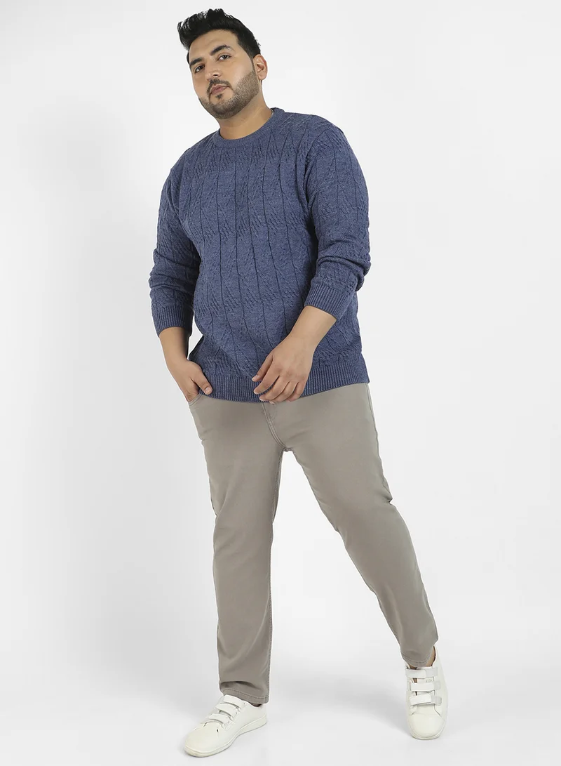 Instafab Plus Instafab Plus Men's Blue Textured Knit Pullover Sweater For Casual Wear | Crew Neck | Long Sleeve | Pull On Closure | Wool sweater Crafted With Comfort Fit For Everyday Wear