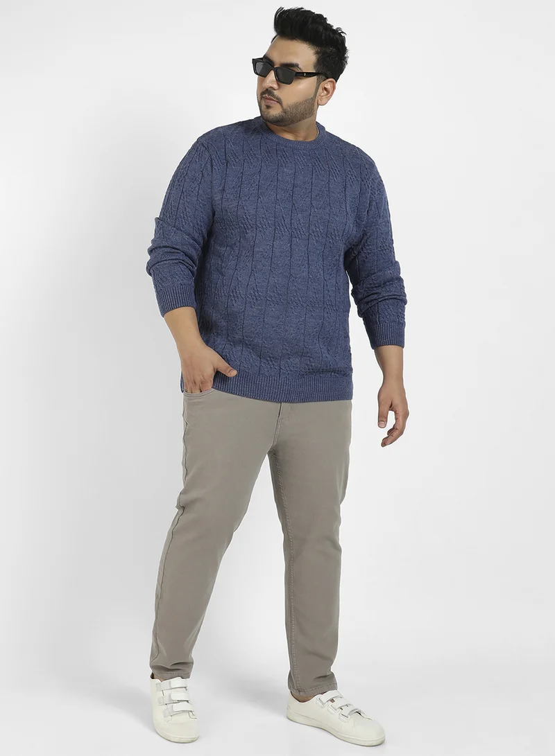Instafab Plus Instafab Plus Men's Blue Textured Knit Pullover Sweater For Casual Wear | Crew Neck | Long Sleeve | Pull On Closure | Wool sweater Crafted With Comfort Fit For Everyday Wear