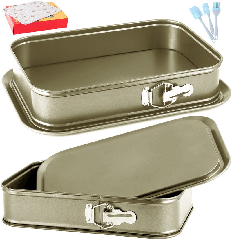 Kenond Large Springform Cake Pan 14 x 11Inch Rectangle Cheesecake Pan Tiramisu Bakeware with 50Pcs Wax Paper 5Pcs Spatula Set NonStick Baking Pan Mold Leakproof