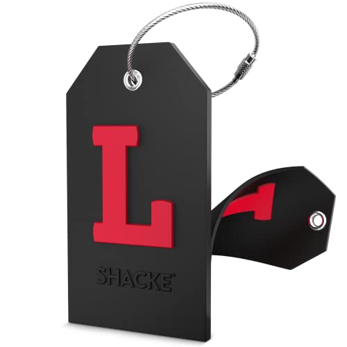 Shacke Initial Luggage Tag with Full Privacy Cover and Stainless Steel Loop - Black (Letter L) - Image 1