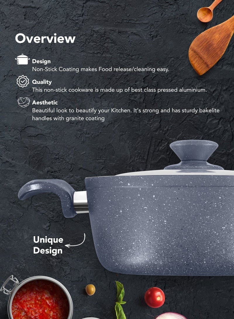Grandi 9-Piece Non-Stick Cookware Set with Granite Finish, Bakelite Handles & Stainless Steel Lids - Image 2
