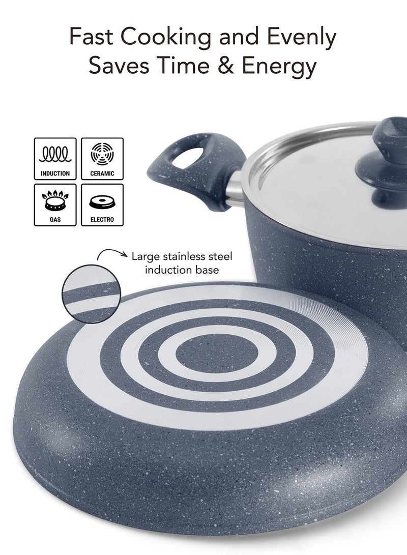 Grandi 9-Piece Non-Stick Cookware Set with Granite Finish, Bakelite Handles & Stainless Steel Lids - Image 3