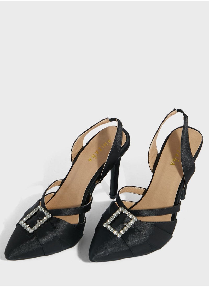 Khizana - Jewelled Buckle Double Strap Slip On Pump - Image 1
