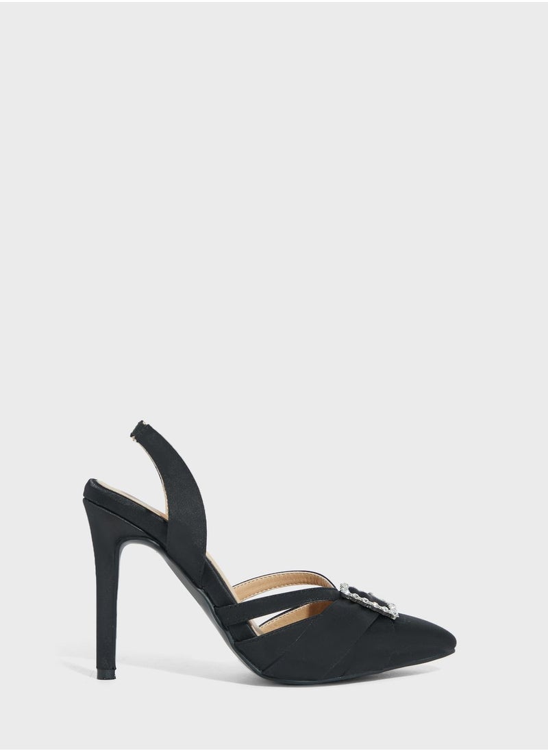Khizana - Jewelled Buckle Double Strap Slip On Pump - Image 1