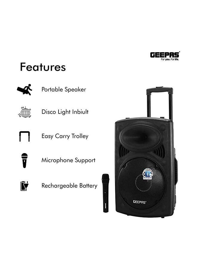 GEEPAS Rechargeable Portable Trolley Speaker System With USB/Bluetooth/SD Card Slots/FM Radio GMS8519 Black - Image 3