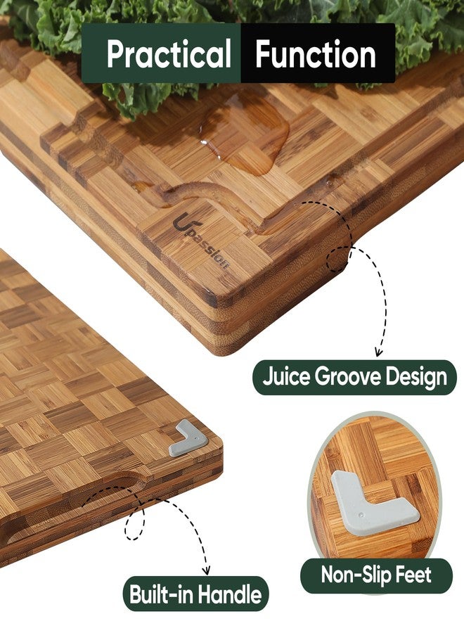 Upassion Heavy Duty Bamboo Cutting Board Set 3 Pack Non Toxic Juice Groove Charcuterie Board Book Wood Cutting Boards for Kitchen Solid End Grain Wood Chopping Board Large Butcher Block - Image 3