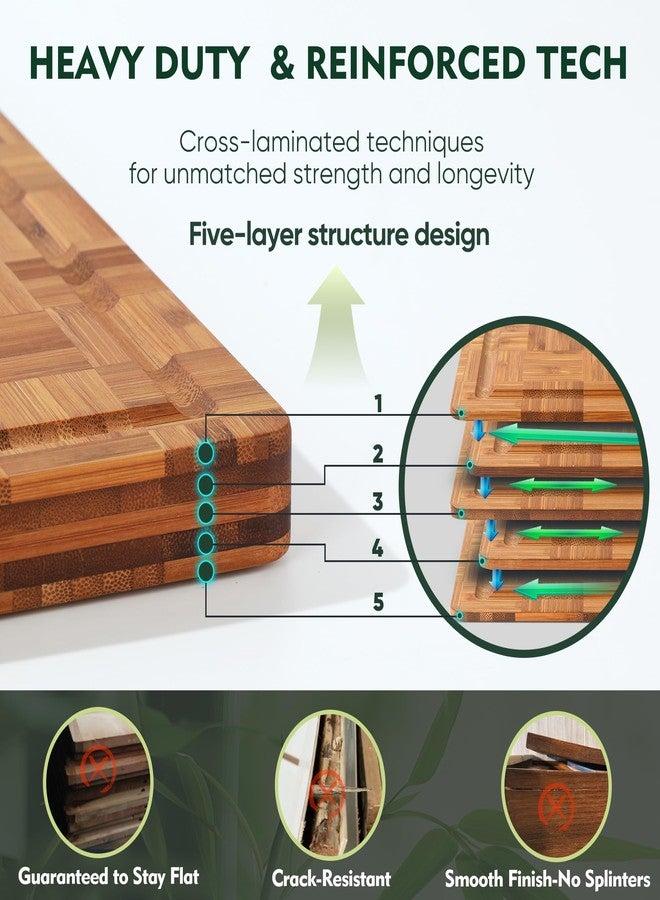 Upassion Heavy Duty Bamboo Cutting Board Set 3 Pack Non Toxic Juice Groove Charcuterie Board Book Wood Cutting Boards for Kitchen Solid End Grain Wood Chopping Board Large Butcher Block - Image 2