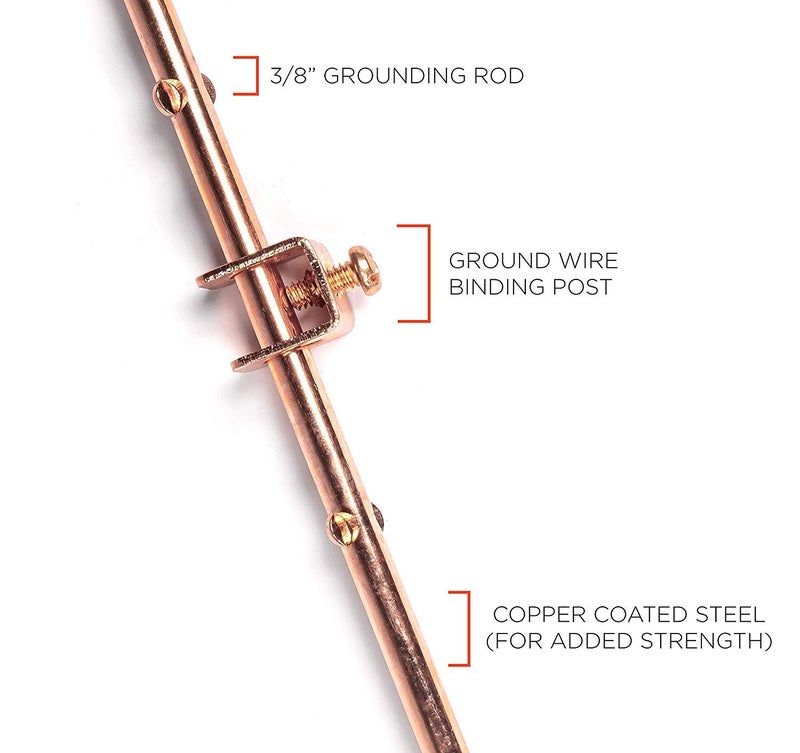 THE CIMPLE CO 4-Foot Copper Grounding Rod - 3/8" Diameter - Includes Ground Rod Clamp - For Electric Fences, Antennas, Satellite Dishes, and Other Grounding and Bonding Needs - Set of 1 - Image 2