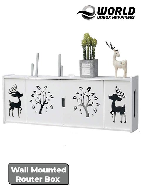 Stylish Wall-Mounted Router Rack for Wi-Fi Router, Set-Top Box, Light Cat Box, and More, Includes Doors and Patch Panel Shielding Box for Neat Storage, White.