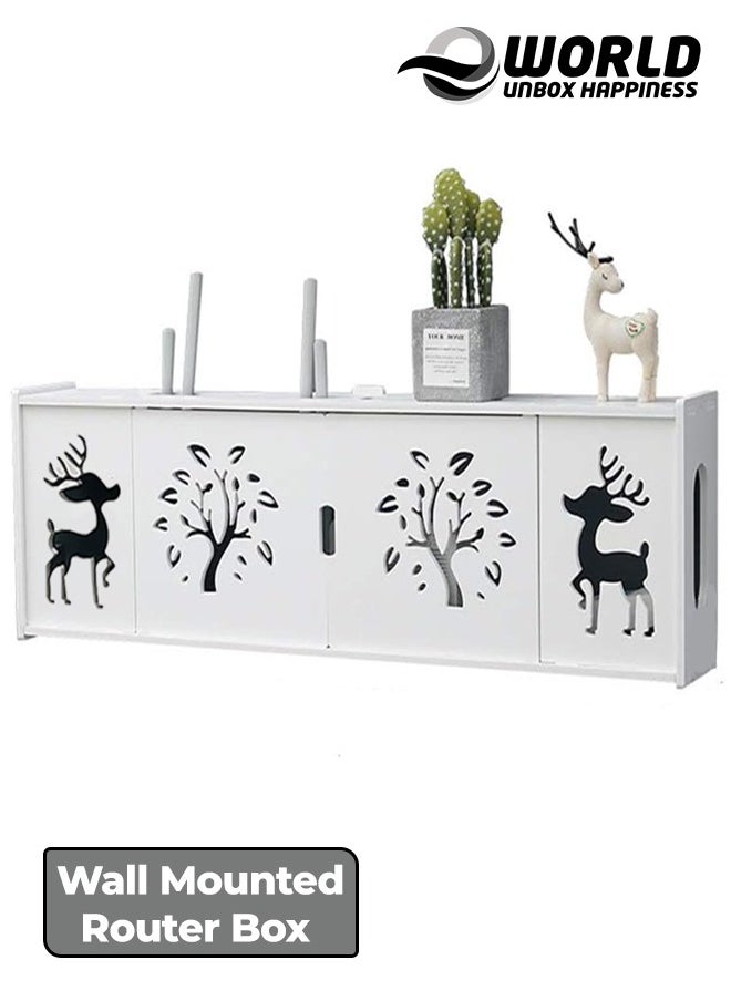 Stylish Wall-Mounted Router Rack for Wi-Fi Router, Set-Top Box, Light Cat Box, and More, Includes Doors and Patch Panel Shielding Box for Neat Storage, White.
