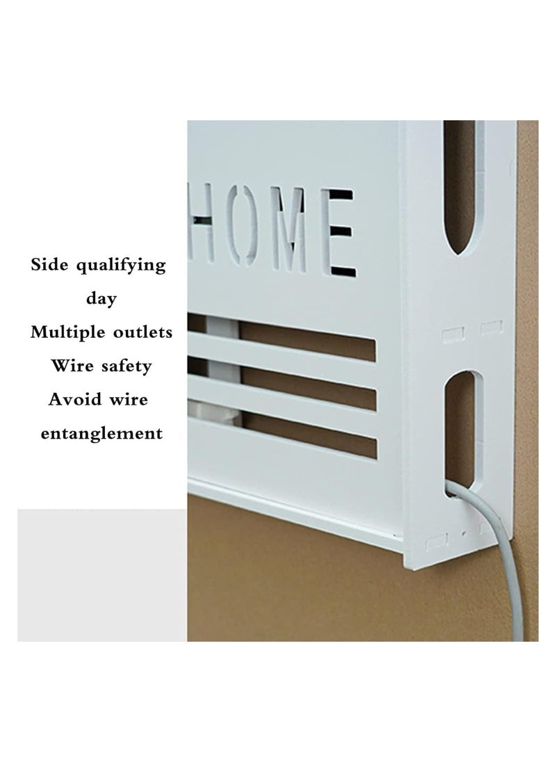 Stylish Wall-Mounted Router Rack for Wi-Fi Router, Set-Top Box, Light Cat Box, and More, Includes Doors and Patch Panel Shielding Box for Neat Storage, White.