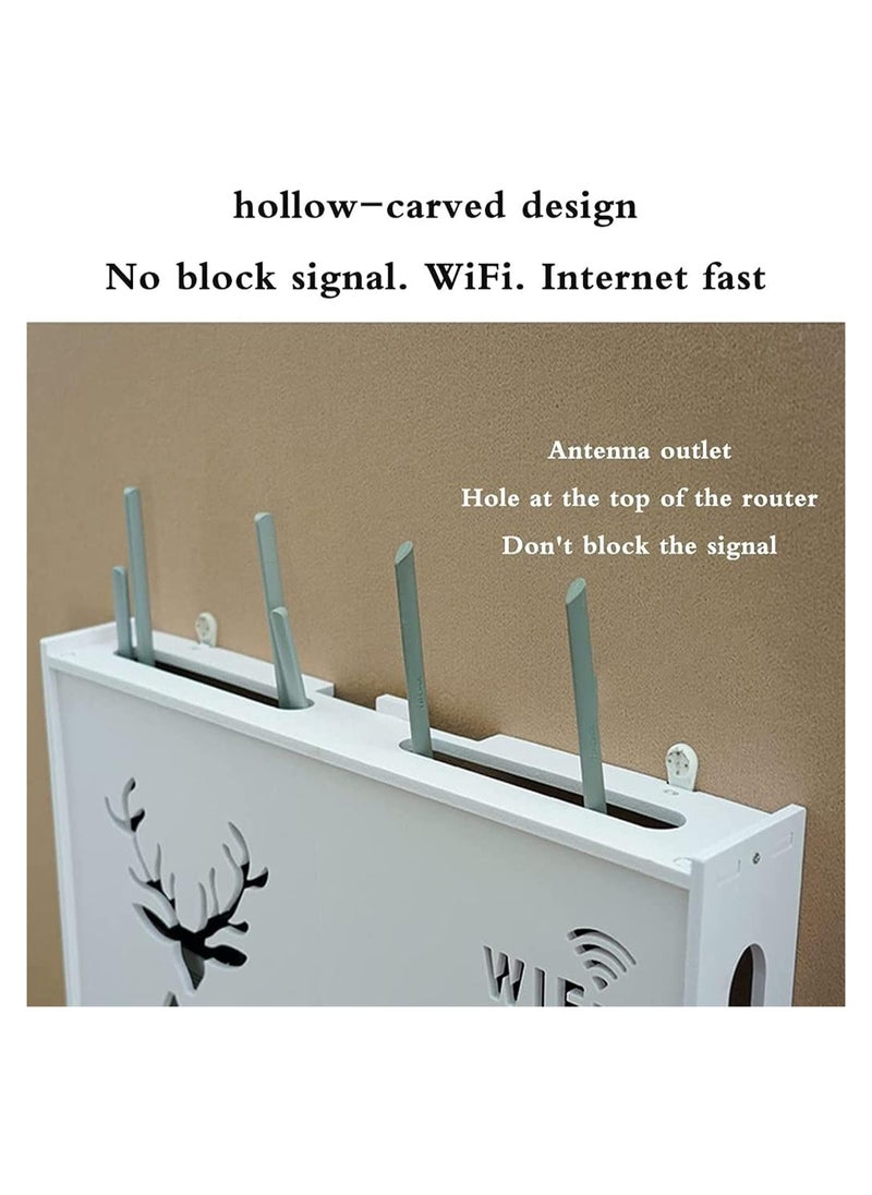 Stylish Wall-Mounted Router Rack for Wi-Fi Router, Set-Top Box, Light Cat Box, and More, Includes Doors and Patch Panel Shielding Box for Neat Storage, White.