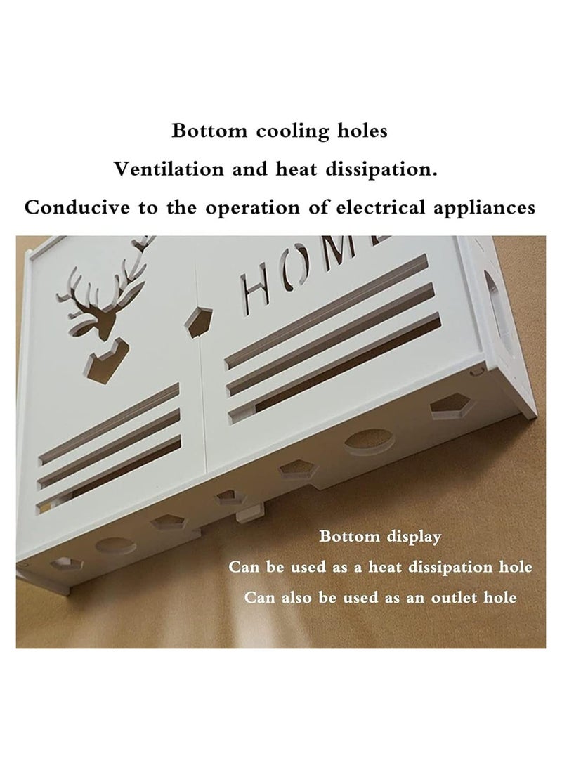 Stylish Wall-Mounted Router Rack for Wi-Fi Router, Set-Top Box, Light Cat Box, and More, Includes Doors and Patch Panel Shielding Box for Neat Storage, White.