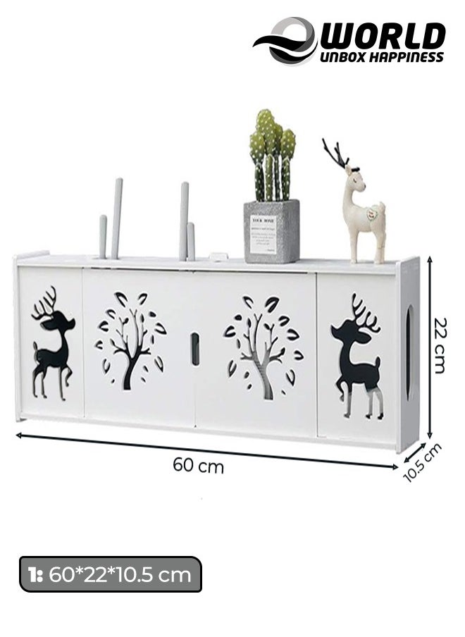 Stylish Wall-Mounted Router Rack for Wi-Fi Router, Set-Top Box, Light Cat Box, and More, Includes Doors and Patch Panel Shielding Box for Neat Storage, White.