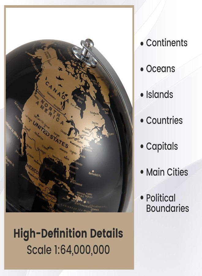Goplus 8-Inch Metallic Black World Globe, Rotating Earth Globe w/Metal Stand, Modern Desktop Decoration for Home, Office (Black + Gold) - Image 2