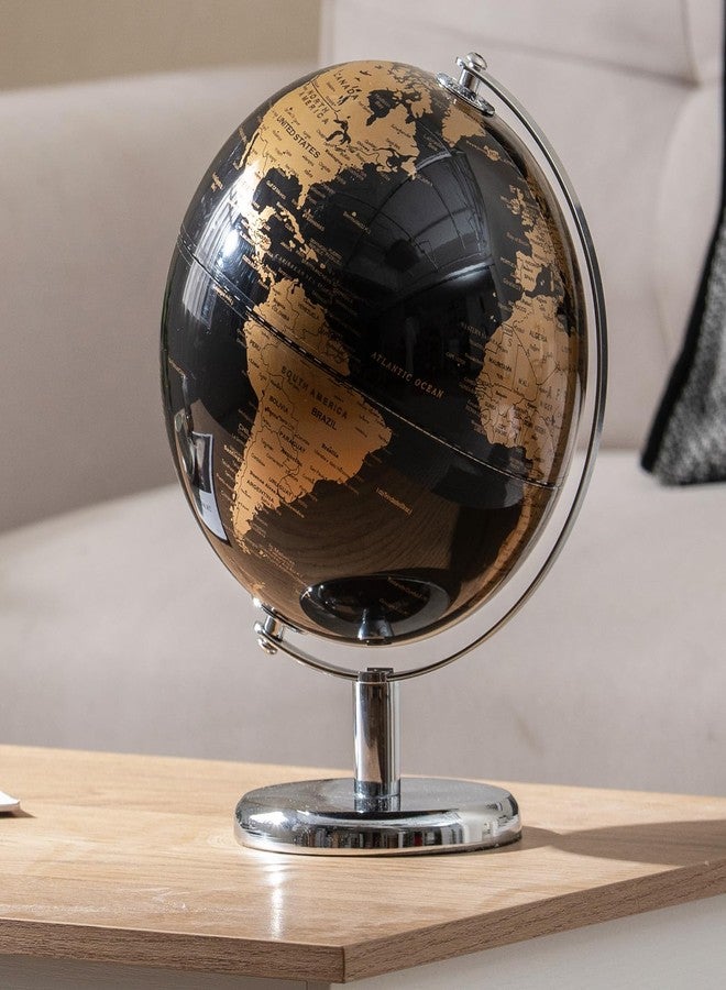 Goplus 8-Inch Metallic Black World Globe, Rotating Earth Globe w/Metal Stand, Modern Desktop Decoration for Home, Office (Black + Gold) - Image 1