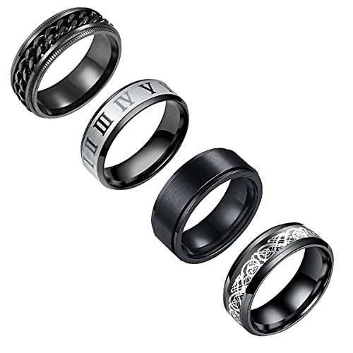 yfstyle 4PCS Stainless Steel Rings for Men - Wedding & Simple Band Rings, Black Plated Matte Finish, Stackable Bands, Size 6-12 (Black Set-11) - Image 1