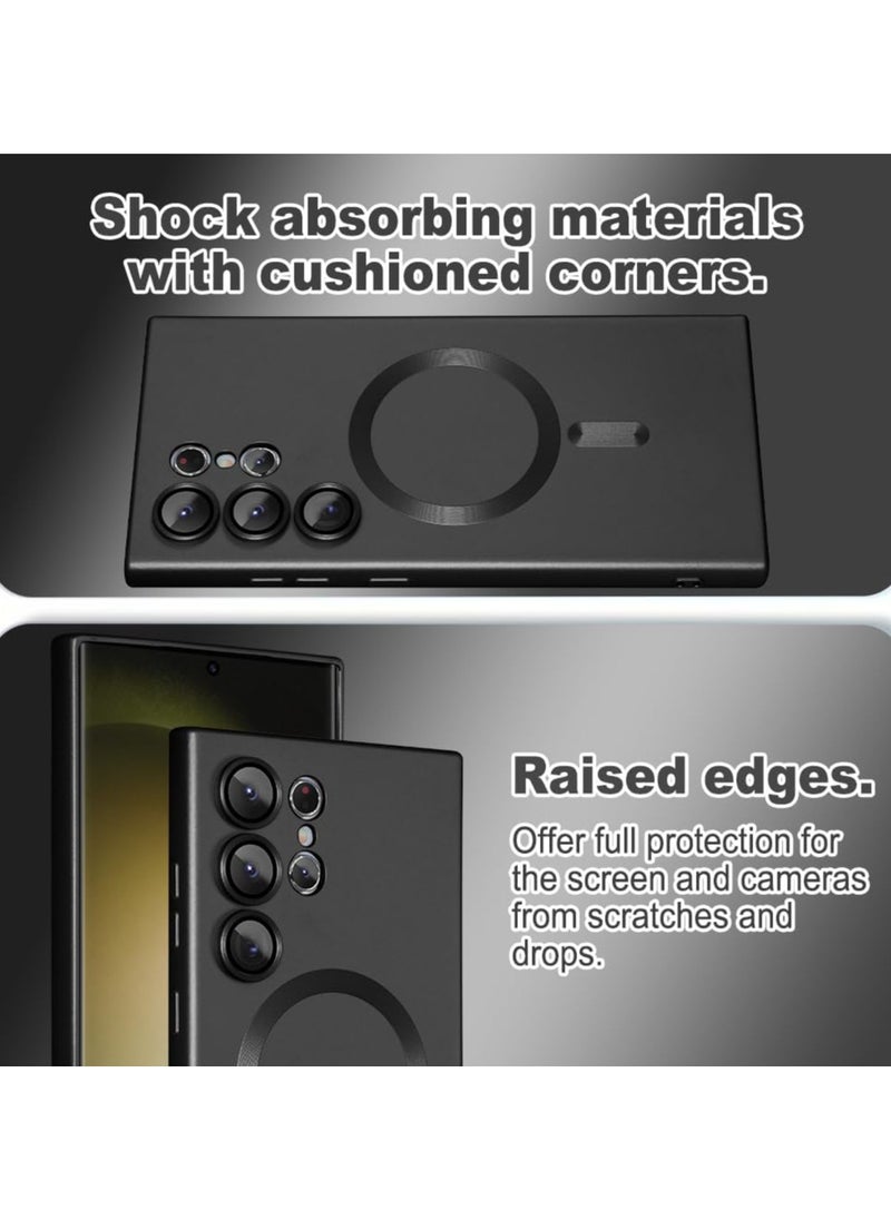 Generic - Magnetic Case for Samsung Galaxy S25 Ultra for Women Men , Matte Luxury Metallic Luster Flexible TPU Shockproof Case with Screen Protector - Black - Image 1