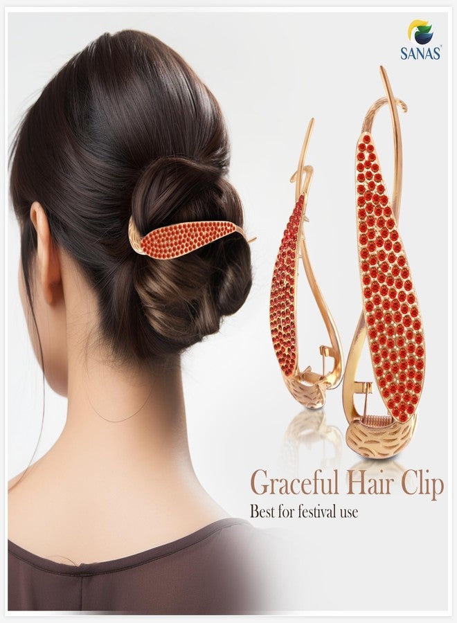 Sanas Banana Clip (1Pc) Metal Hair Clips Rhinestone French Barrette Korean Hair Accessories for Women (1Pc) (Diamond - Red) - Image 4