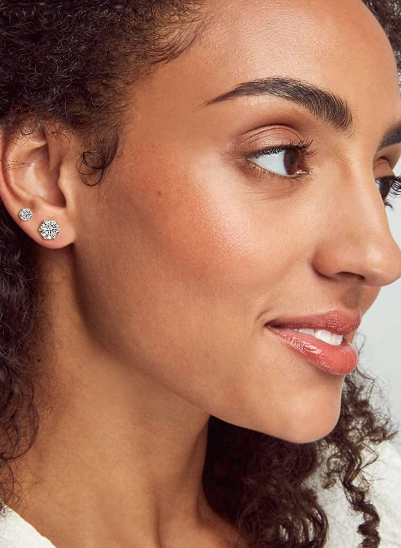 Y&D Hypoallergenic Surgical Steel Earrings Silver Diamond Stud Earrings for Men/Women 3/4MM Cartilage Sleeper 5/6/7/8MM Zircon Studs 6Pairs - Image 4